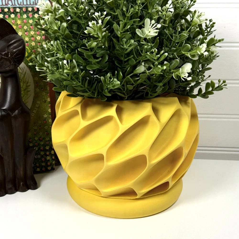 Modern Geometric  Indoor Planter Pot, Exo Planter Pot, Organic Carved Design